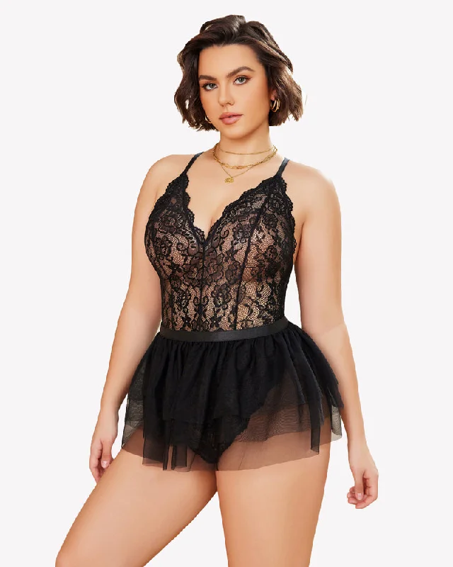 Plus Size Lace Teddy V Neck Nighty