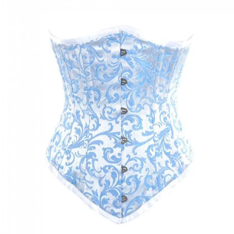 Baby Blue Brocade Double Bone Gothic Underbust Bustier Corset