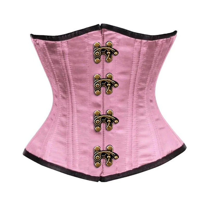 Baby Pink Satin Double Bone Front Antique Clasps Gothic Underbust Bustier Corset