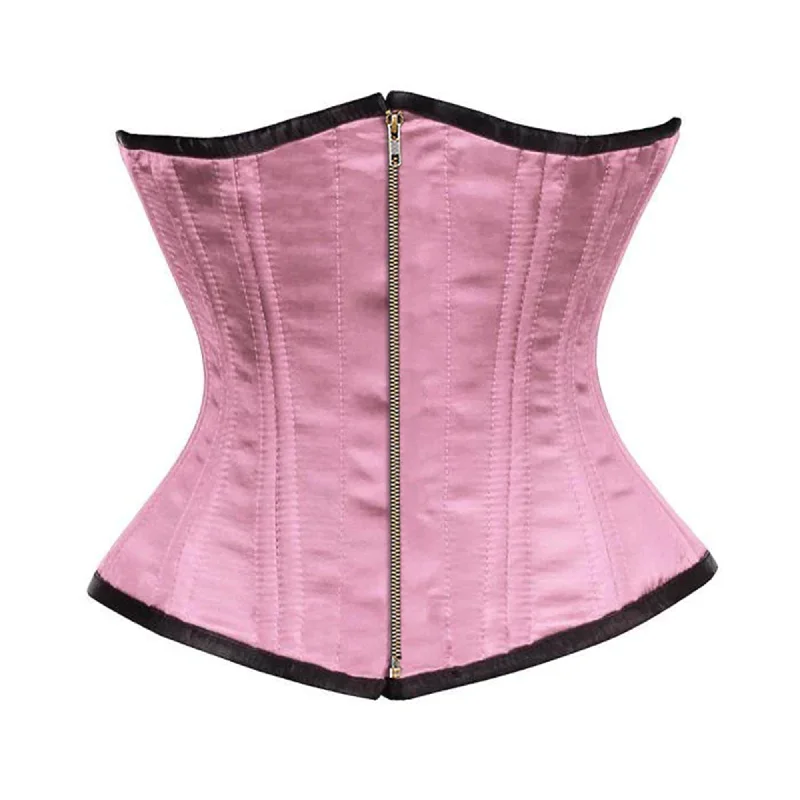 Baby Pink Satin Double Bone Front Antique Zipper Gothic Underbust Bustier Corset