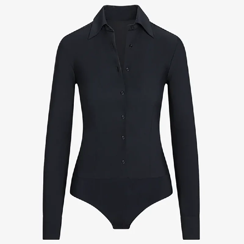 Classic Button Down Bodysuit Black