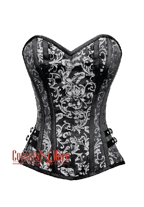 Black and Silver Brocade Steampunk Overbust Costume Corset