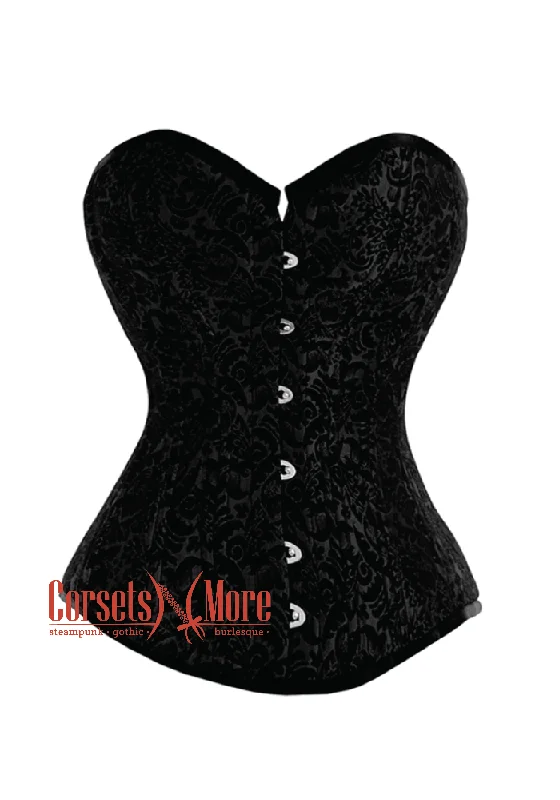 Black Brocade Gothic Steampunk Bustier Waist Training Burlesque Period Costume Overbust Corset