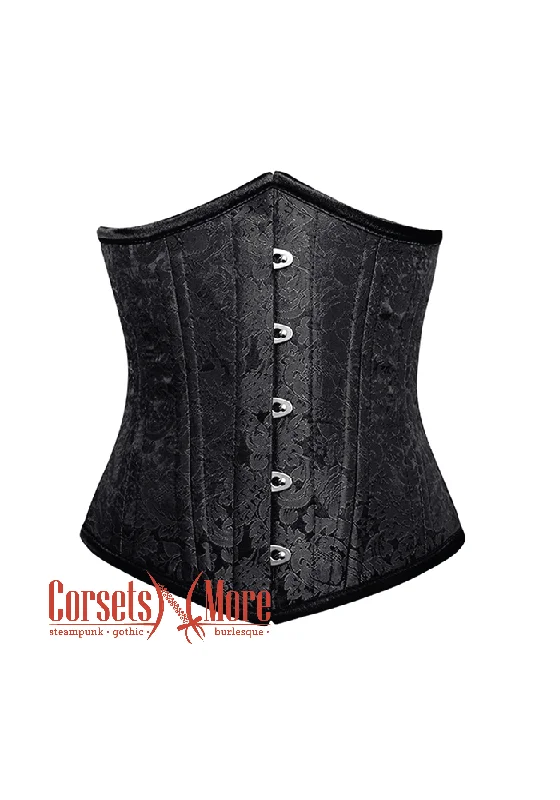 Black Brocade Gothic Steampunk Bustier Waist Training Burlesque Underbust Corset Costume