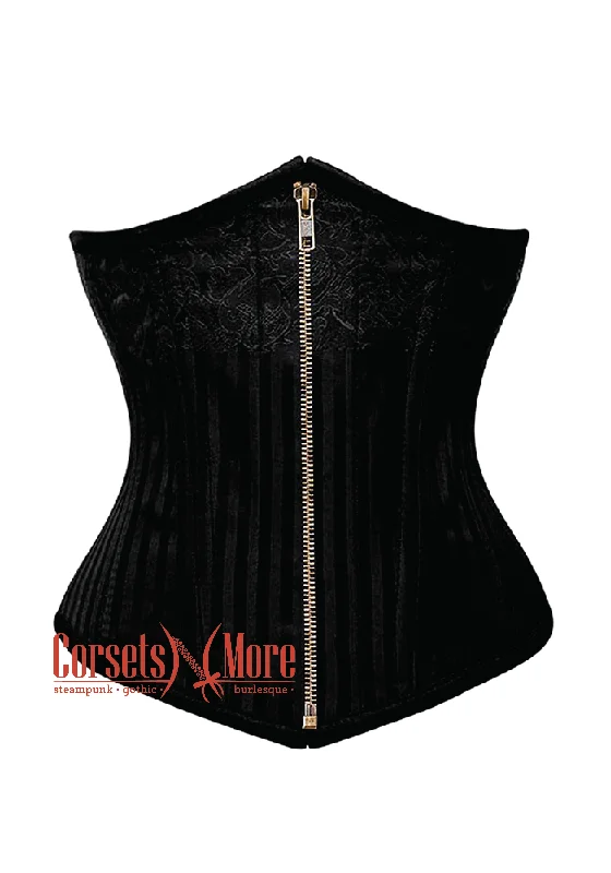 Black Brocade With Front Zipper Gothic Burlesque Underbust Corset