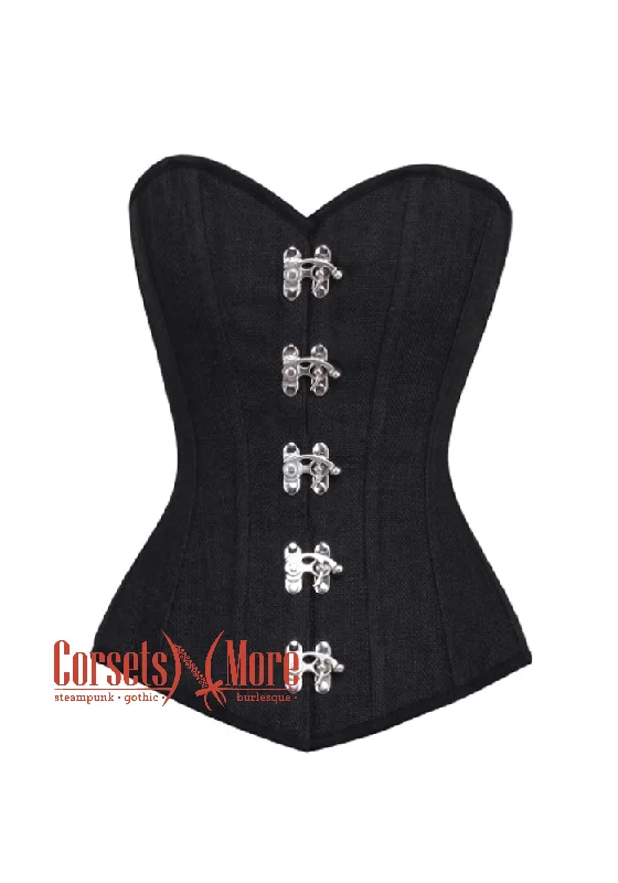 Black Denim Basque Gothic Steampunk Waist Training Bustier Overbust Corset Costume