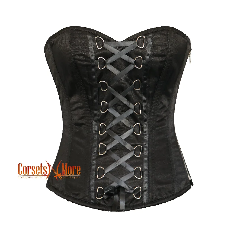 Black Satin Gothic Costume Overbust Corset Waist Cincher Top