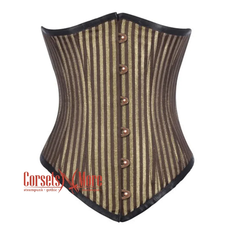 Brown and Golden Brocade With Front Antique Busk Gothic Long Underbust Waist Training Corset