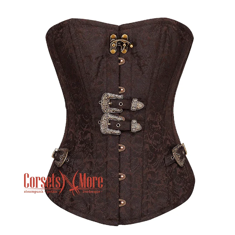 Brown Brocade Steampunk Front Antique Busk Gothic Overbust Corset