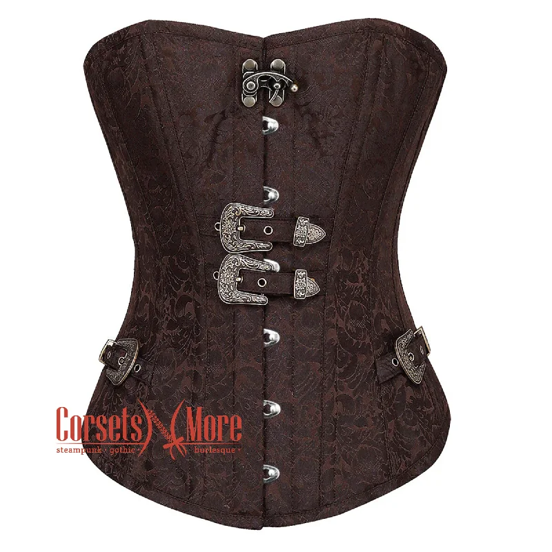 Brown Brocade Steampunk Gothic Overbust Corset