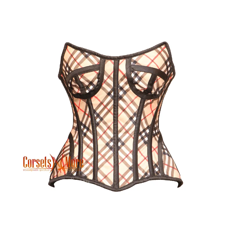 Checked Print Overbust Gothic Waist Training Corset Bustier Top