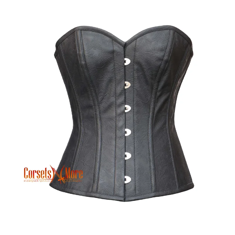 CorsetsNmore Women’s BlackFloralTexturedLeatherGothic Costume Overbust  Corset