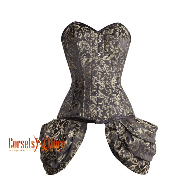 CorsetsNmore Women’s Brown And Golden Brocade With Side  Bounce Burlesque Overbust Gothic Corset