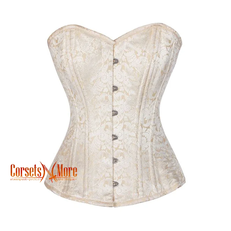 CorsetsNmore Women’s Cream Brocade Double Bone Overbust  Gothic Corset