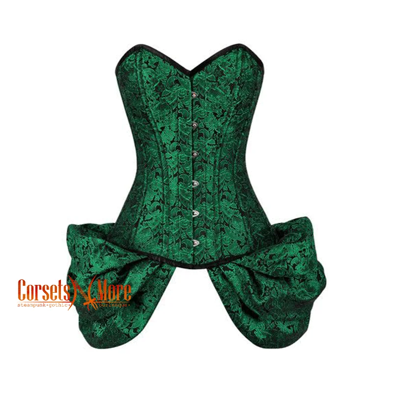 CorsetsNmore Women’s Green And Black Brocade With Side  Bounce Burlesque Overbust Gothic Corset