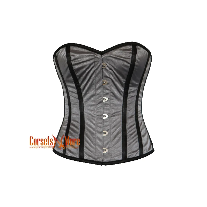 CorsetsNmore Women’s Grey And Black Satin Corset Gothic Costume Overbust Bustier  Top