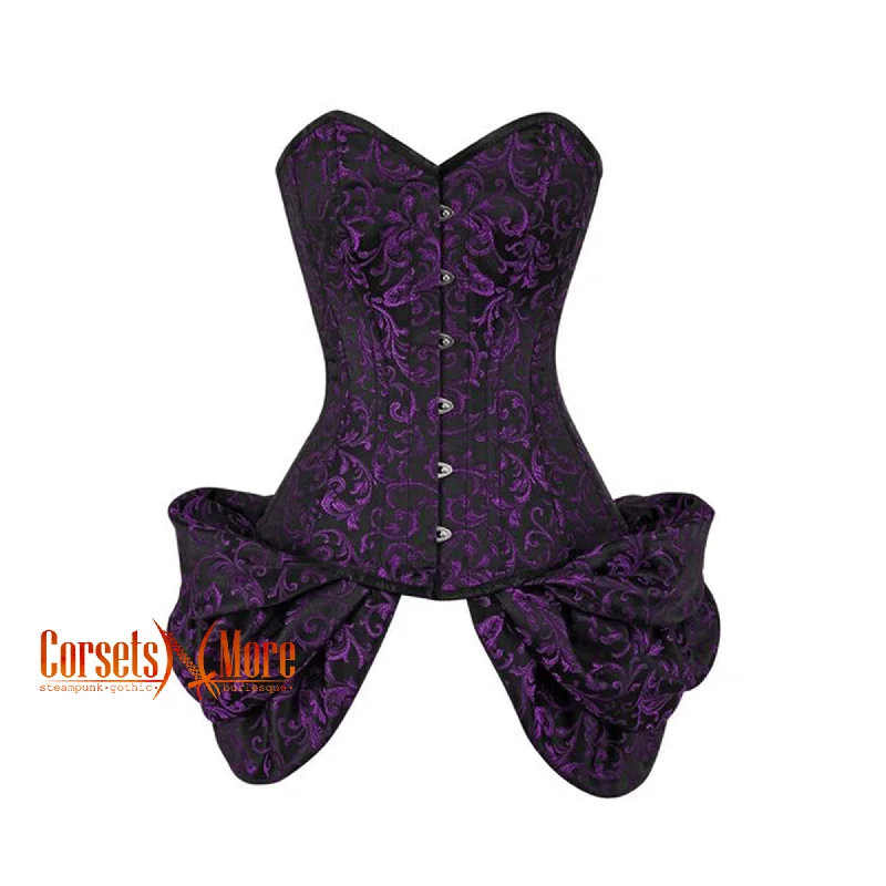 CorsetsNmore Women’s Purple And Black Brocade With Side  Bounce Burlesque Overbust Gothic Corset