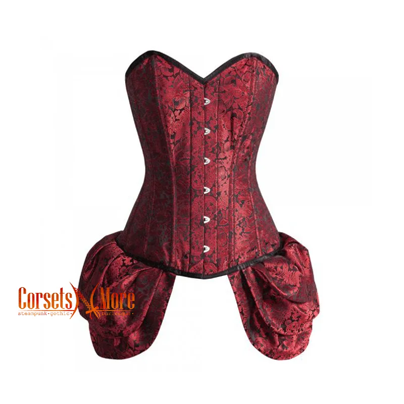 CorsetsNmore Women’s Red And Black Brocade With Side Bounce  Burlesque Overbust Gothic Corset