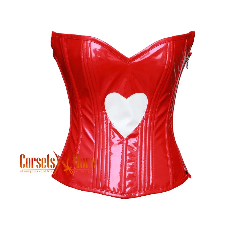 CorsetsNmore Women’s Red And White PVC Leather Costume  Overbust Corset Top