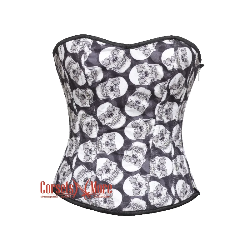 CorsetsNmore Women’s Skull Printed Corset Cotton Gothic Costume Overbust Bustier Top