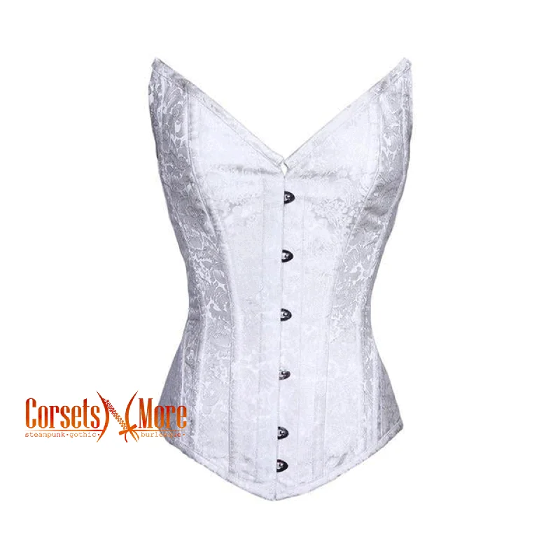 CorsetsNmore Women’s White Brocade Burlesque Overbust Gothic  Corset