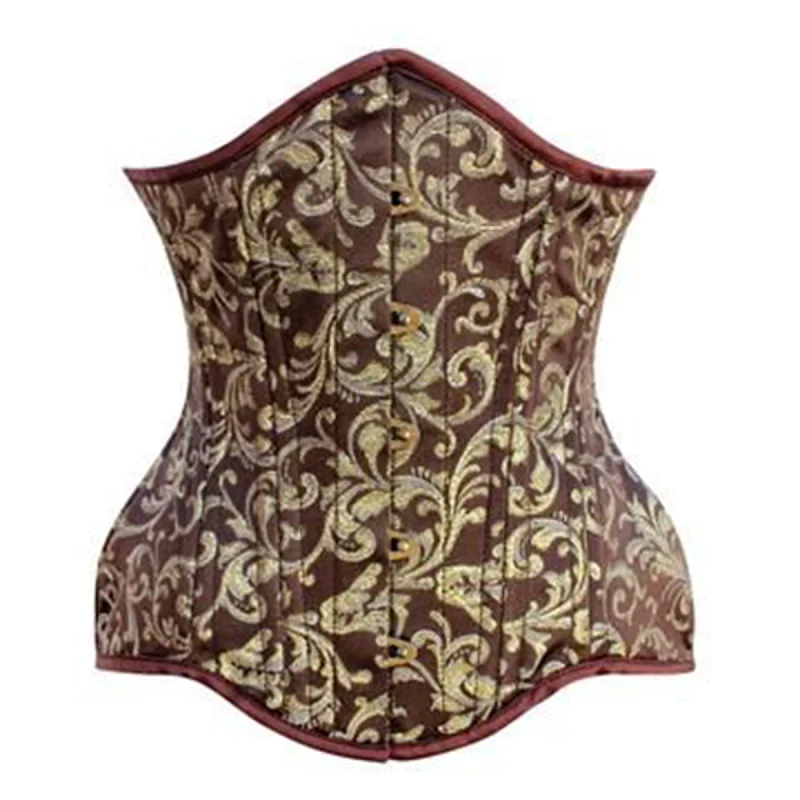 Golden And Brown Brocade Double Bone Gothic Underbust Bustier Corset