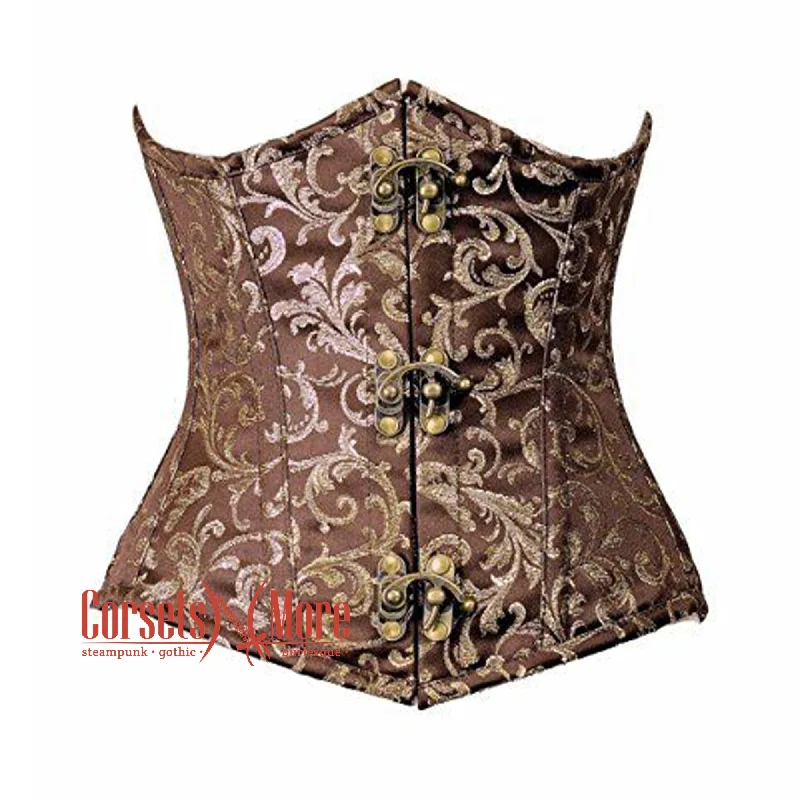 Golden And Brown Brocade Gothic Underbust Bustier Corset