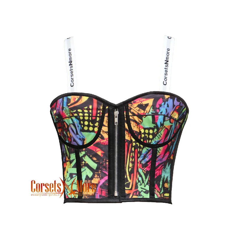 Graffiti Print Bustier Corset Crop Overbust Burlesque Top