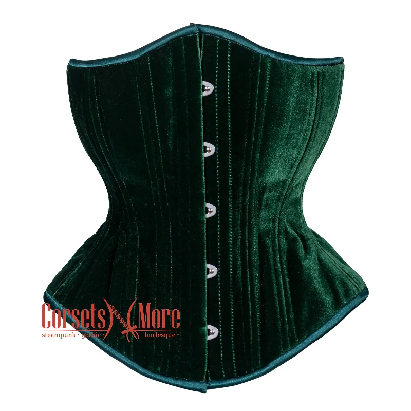 Green Velvet Double Boned Burlesque Long Underbust Gothic Corset