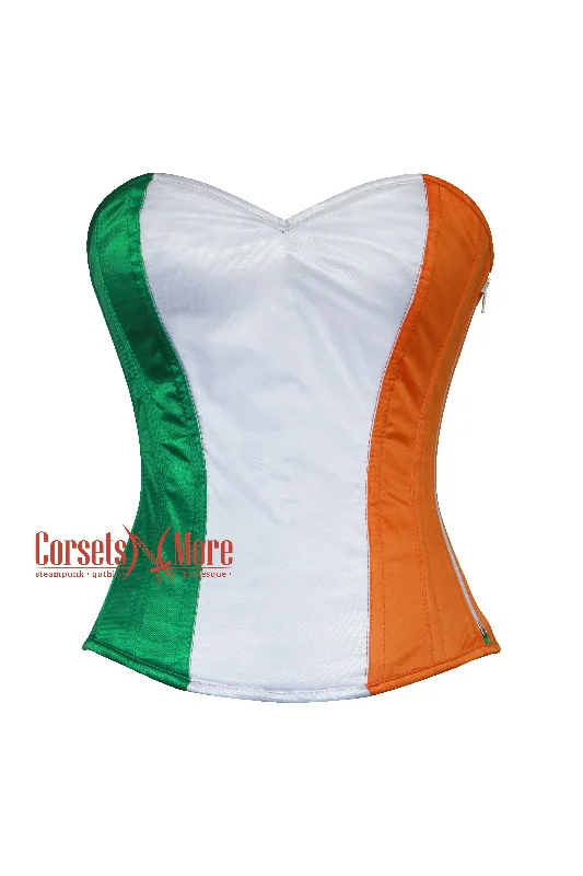 Green White Orange Satin Ireland Flag Corset Overbust Costume