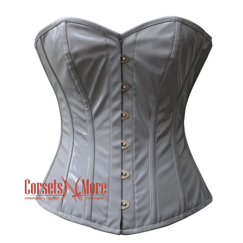 Grey PVC Leather Steampunk Overbust Corset