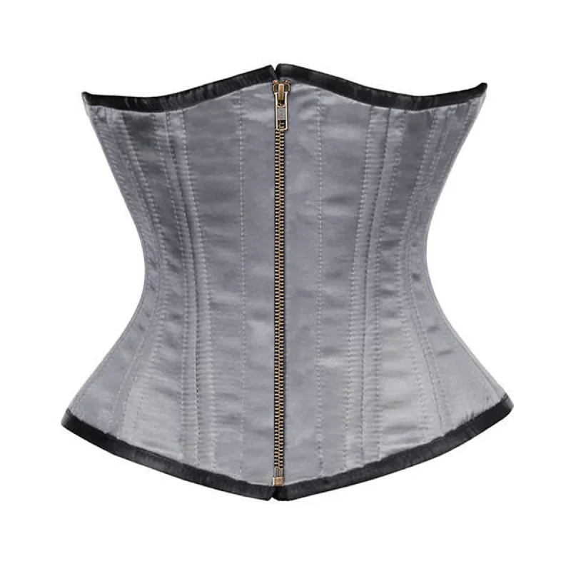 Grey Satin Double Bone Front Antique Zipper Gothic Underbust Bustier Corset