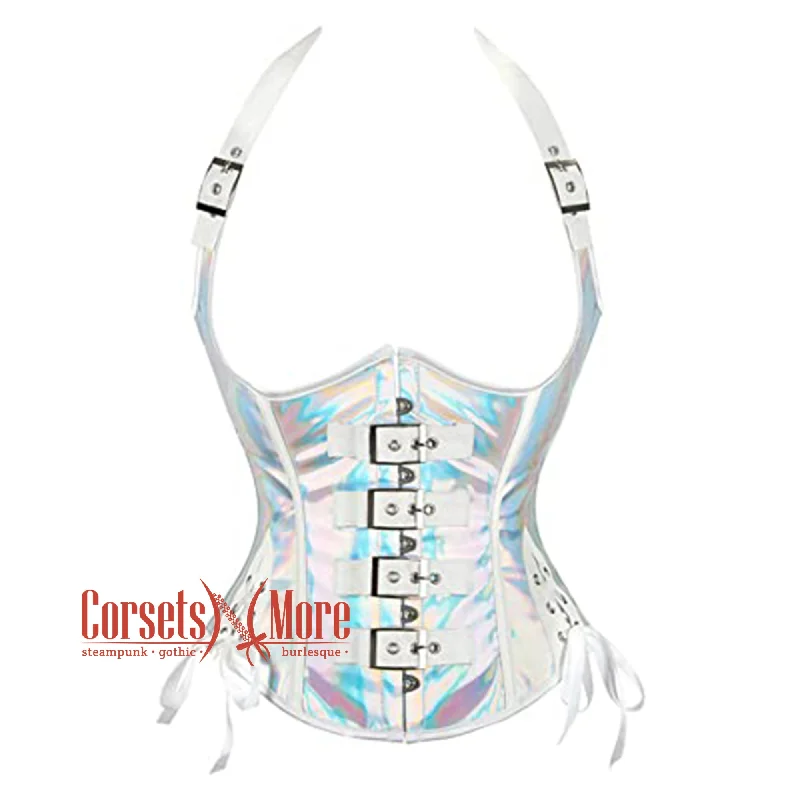 Holographic Leather Halter Neck Underbust Bustier Corset