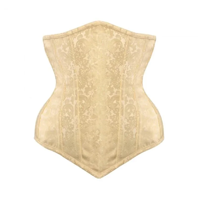 Ivory Brocade Long V Shape Front Closed Gothic Underbust Bustier Corset