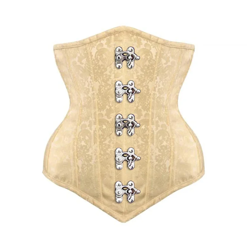 Ivory Brocade Long V Shape Front Silver Clasps Gothic Underbust Bustier Corset