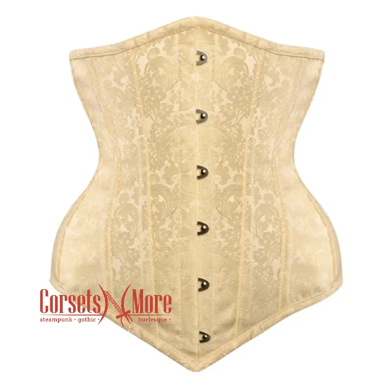 Ivory Brocade With Front Silver Busk Gothic Longline Underbust Waist Training Corset