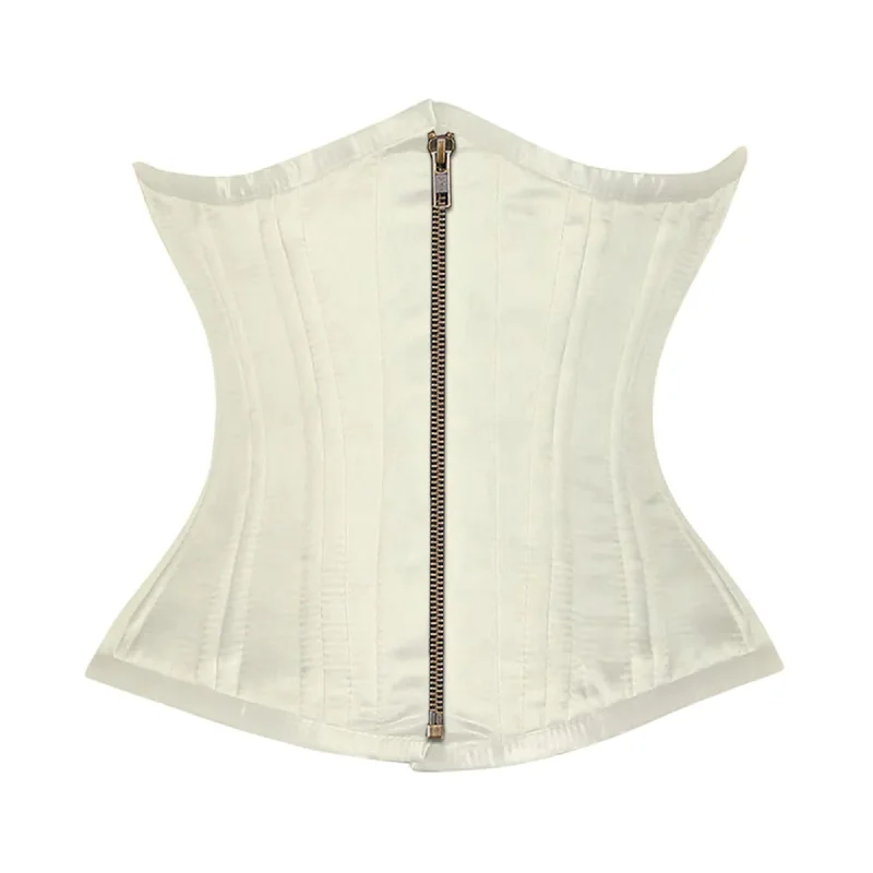 Ivory Satin Double Bone Front Antique Zipper Gothic Underbust Bustier Corset