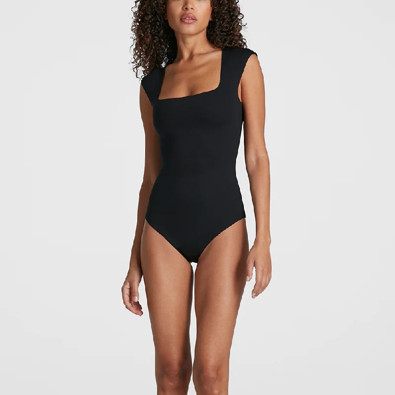 Neoprene Cap Sleeve Bodysuit Black