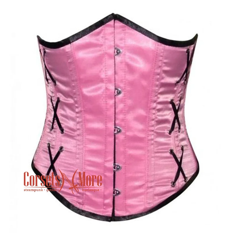 Pink Satin Steampunk Underbust Bustier Corset