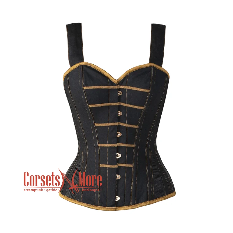 Plus Size  Black Denim With Shoulder Straps Overbust Waist Training Steampunk Corset