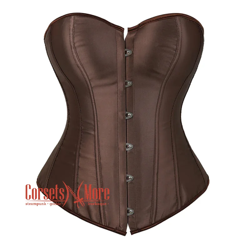 Plus Size  Brown Satin Burlesque Waist Training Gothic Corset Overbust Top