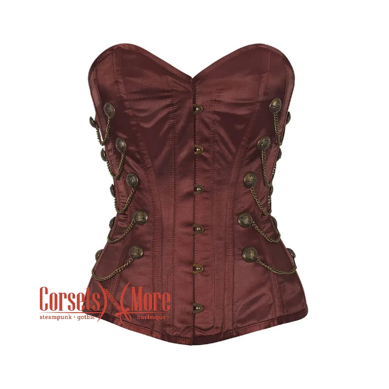 Plus Size  Brown Satin Gothic Waist Training Steampunk Overbust Corset