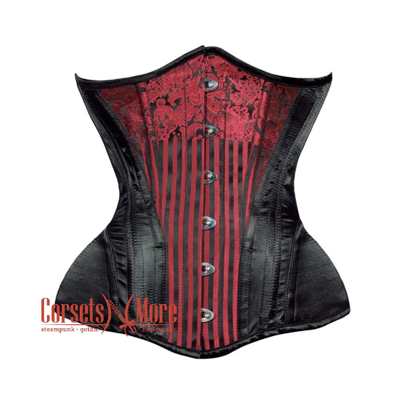 Plus Size  Red Brocade Black Satin Double Bone Burlesque Waist Training Underbust Corset