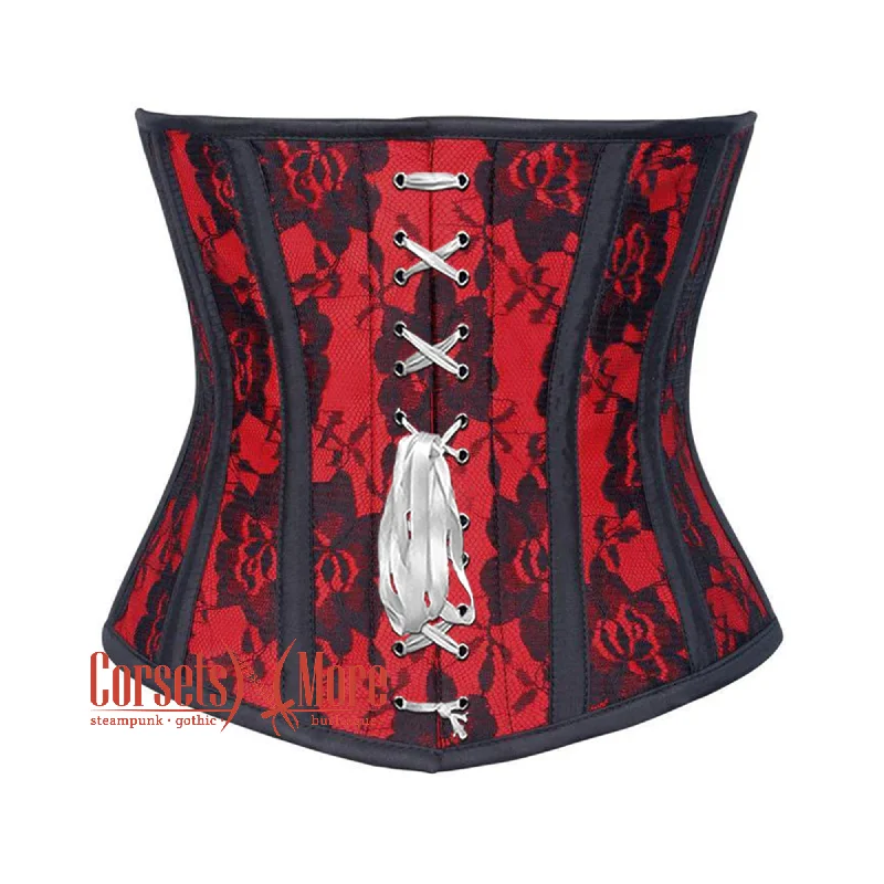 Plus Size  Red Satin Net Overlay Gothic Waist Training Steampunk Underbust Corset