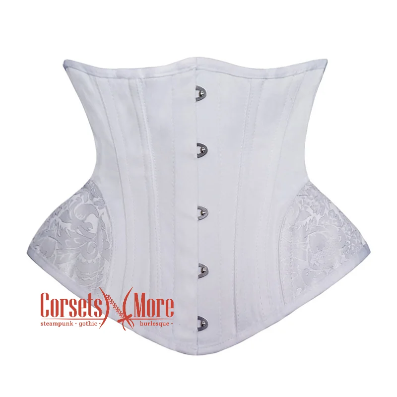 Plus Size White Satin Side Brocade Design Steampunk Underbust Waspie Corset