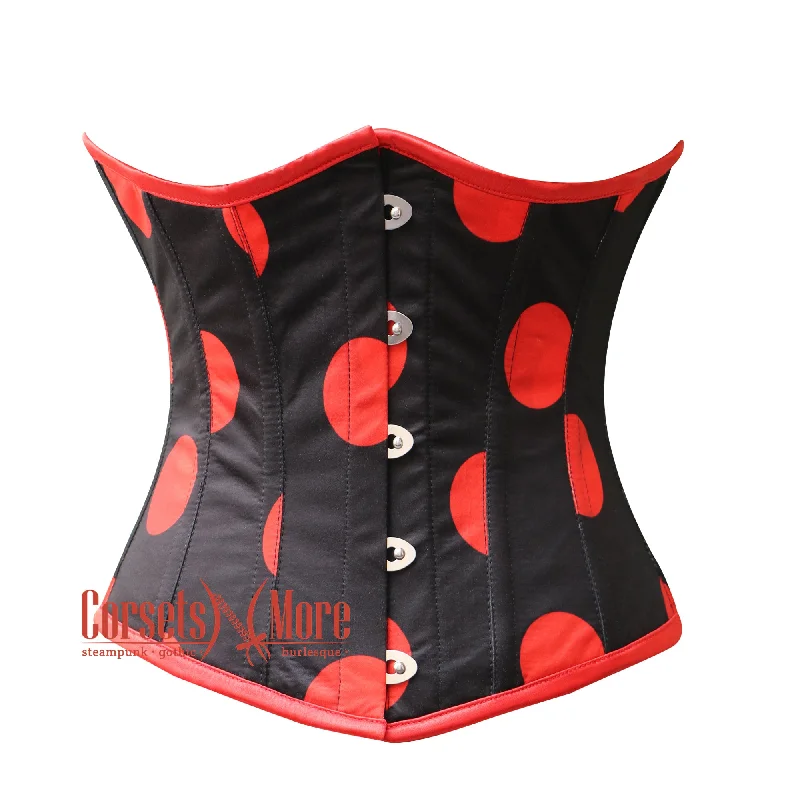 Printed Black Red Polka Satin Waist Training Underbust Corset