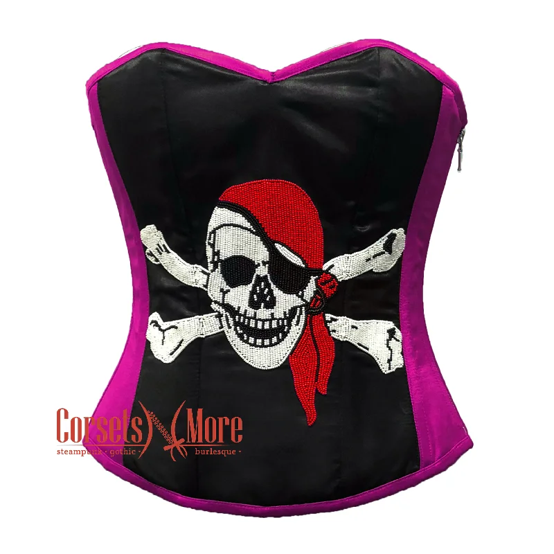 Purple and Black Satin Pirate Sequins Hand Work Costume Bustier Steampunk Waist Cincher Overbust Top