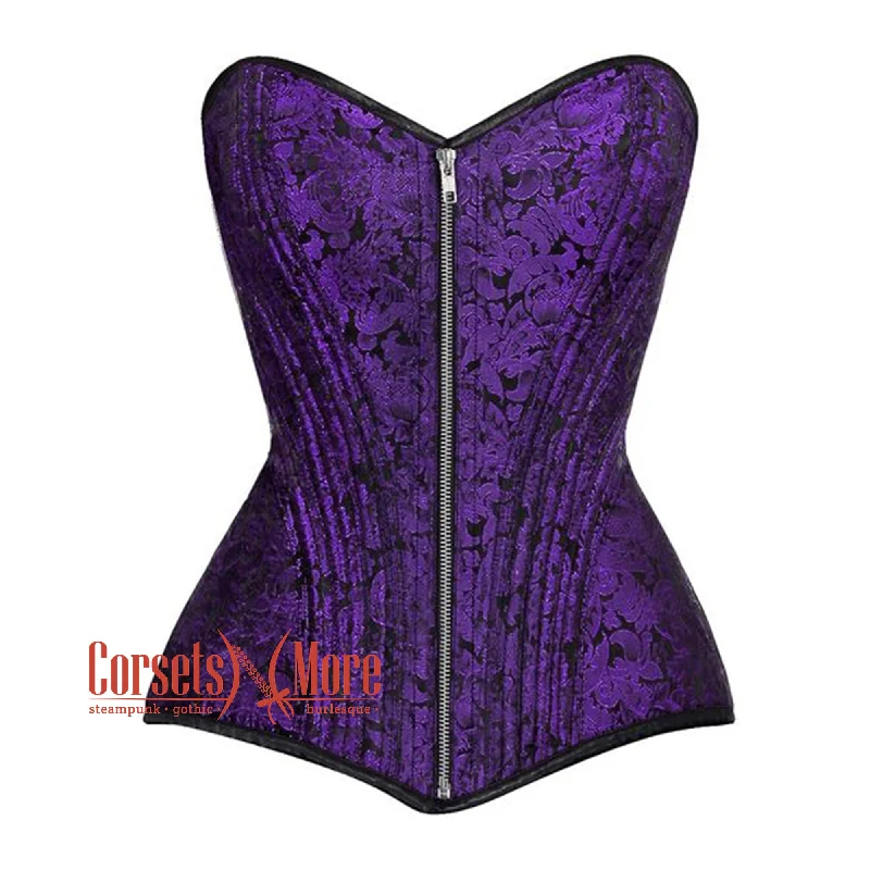 Purple Brocade Steel Boned Steampunk Gothic Overbust Corset