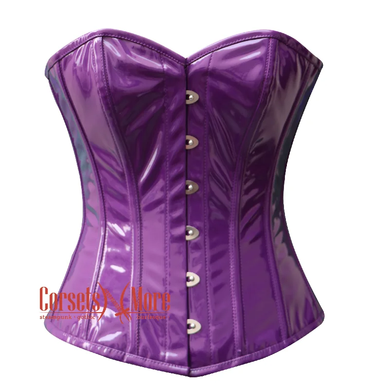 Purple PVC Leather Steampunk Waist Training Overbust Corset