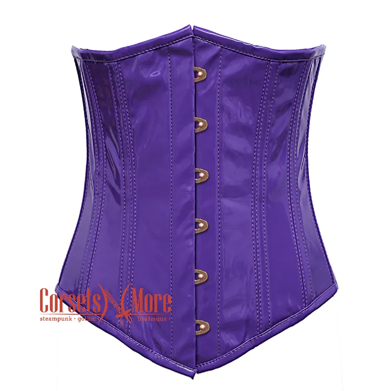 Purple PVC Leather With Front Antique Busk Gothic Long Underbust Waist Training Corset